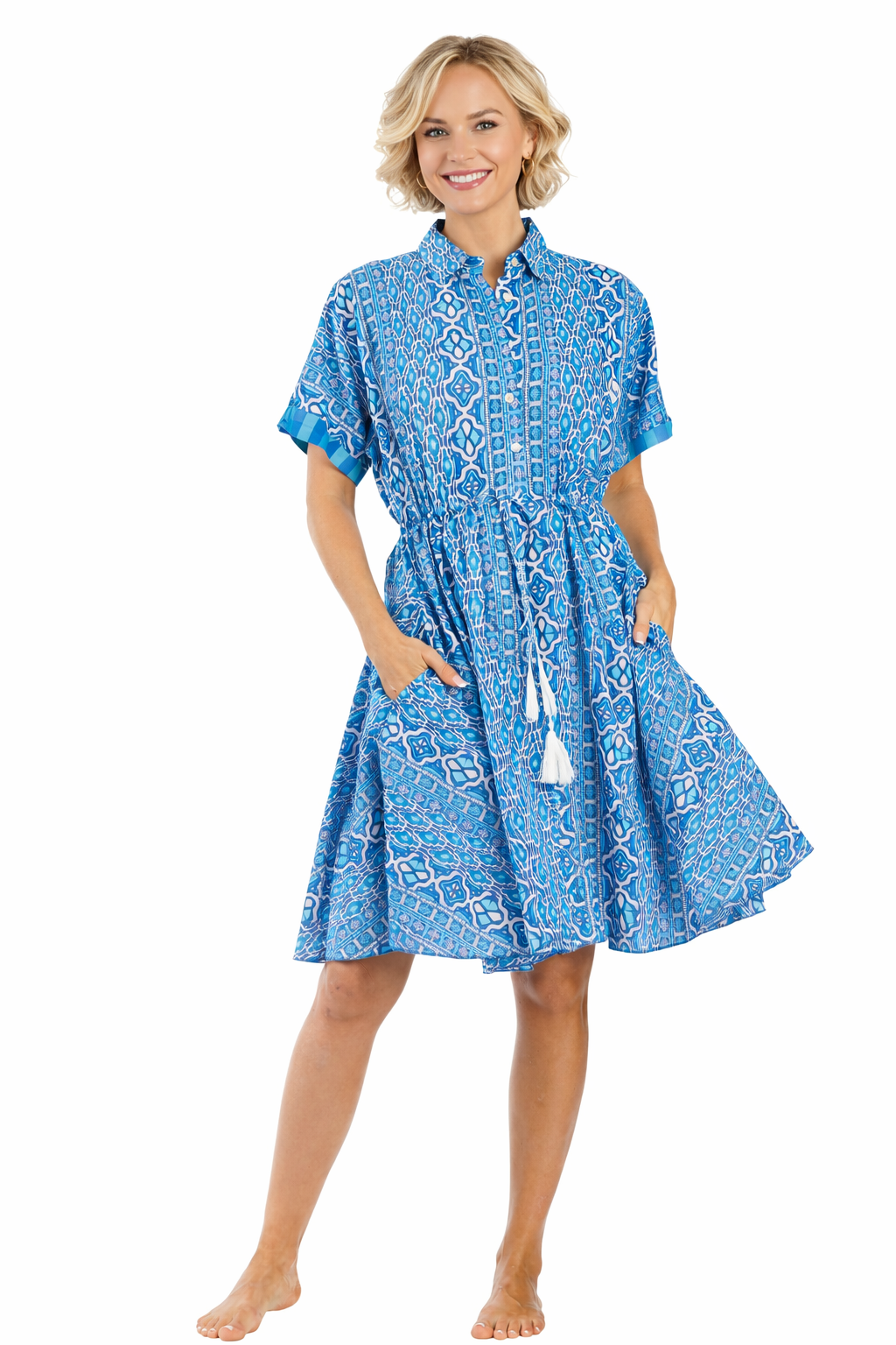 Navy Starfish Print Fit-and-Flare Shirt Dress – Wholesale Coastal Resort Prepack (6 Pcs)