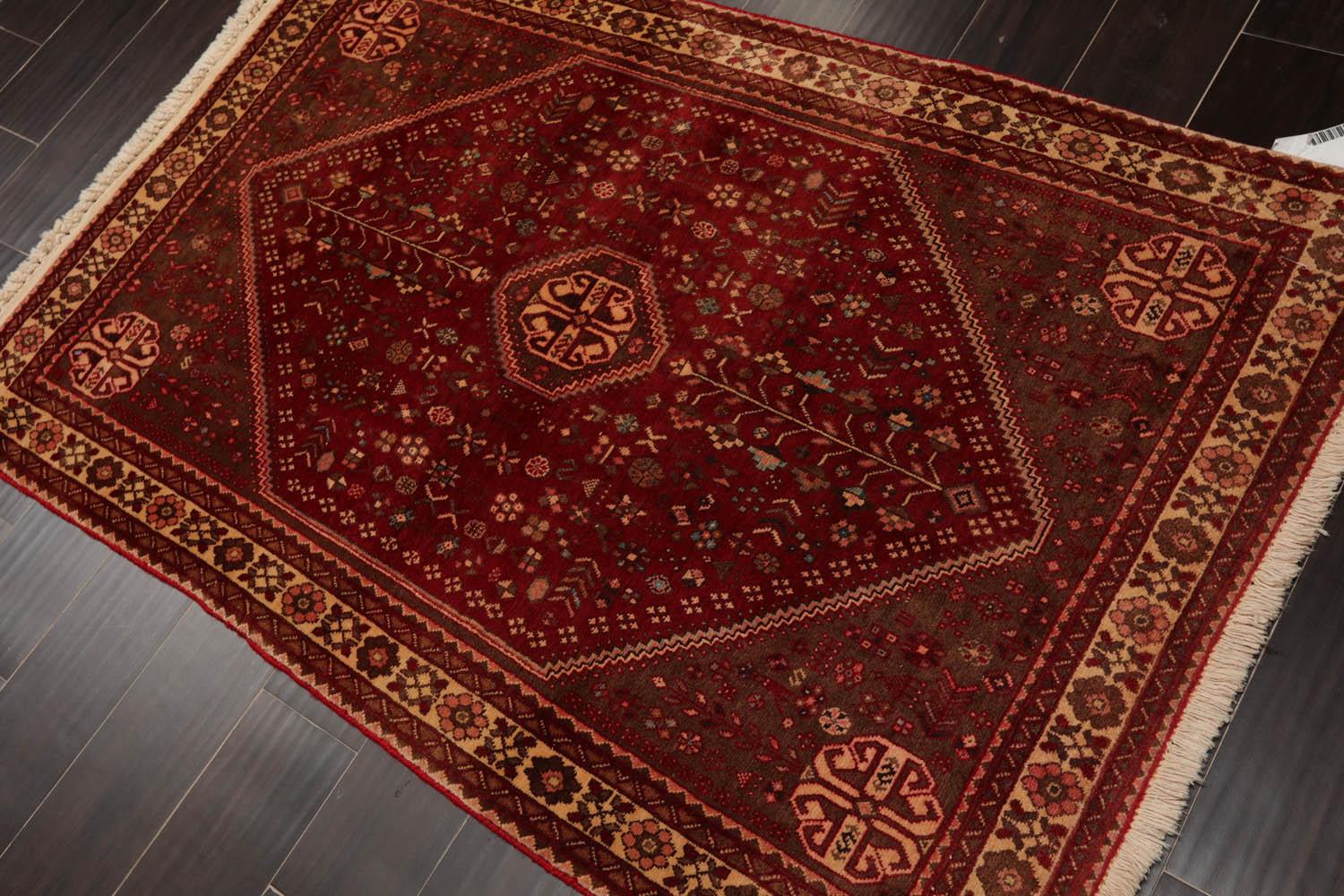 3’4” x 5’1" Hand Knotted Wool Vintage Abadehh 200 KPSI Oriental Area Rug Ruby