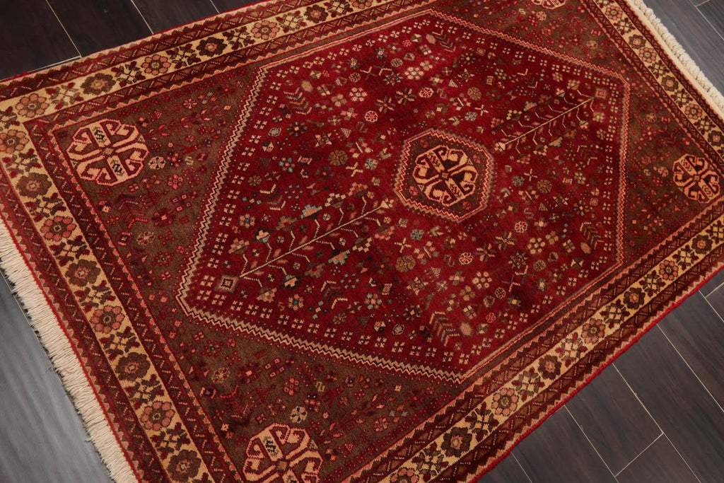 3’4” x 5’1" Hand Knotted Wool Vintage Abadehh 200 KPSI Oriental Area Rug Ruby