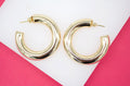 18K Gold Filled 7mm Thick Chunky Open Hoop Earrings (J62)