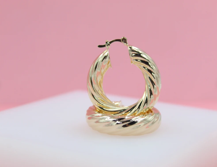 8mm Twisted Textured Hoops Lever Back Earrings (J109)
