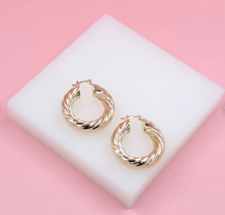 8mm Twisted Textured Hoops Lever Back Earrings (J109)