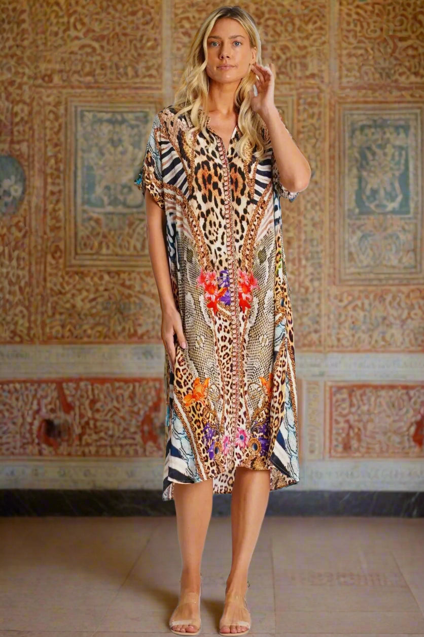 Mixed Animal Pattern Shirt Dress