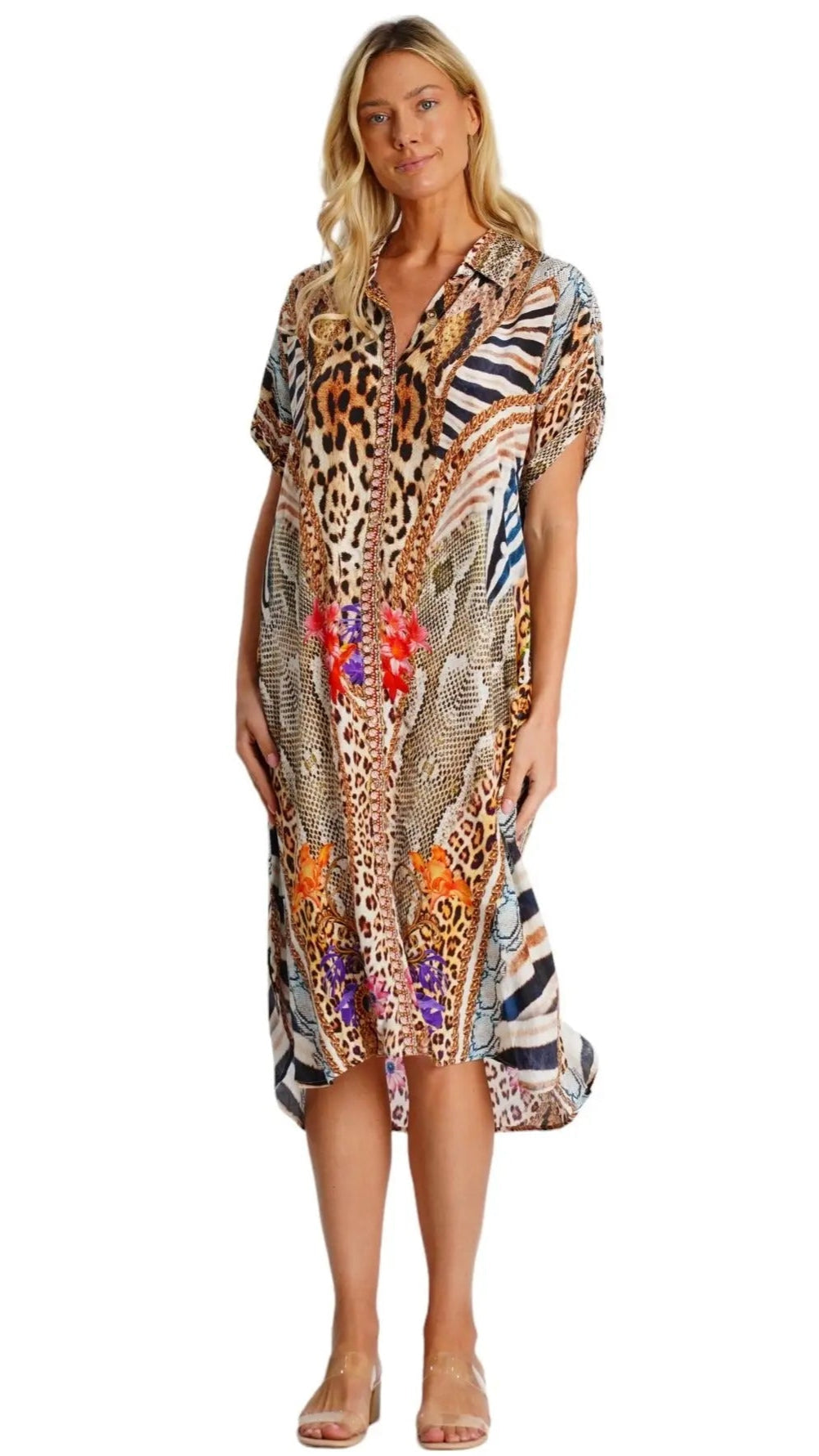 Mixed Animal Pattern Shirt Dress