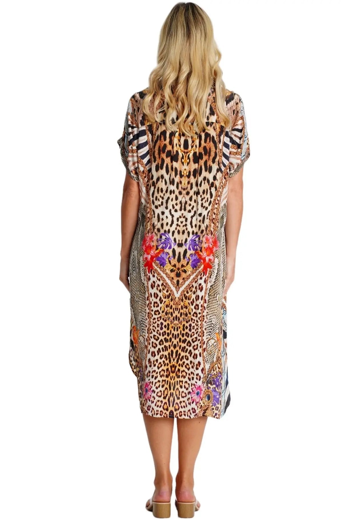 Mixed Animal Pattern Shirt Dress