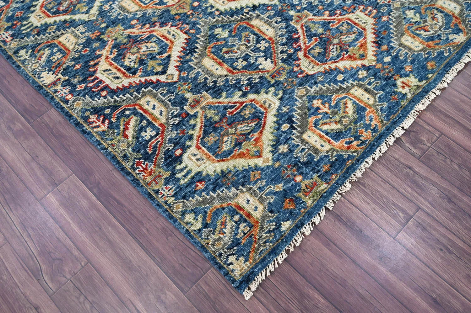 8x10 LoomBloom Navy Hand Knotted Transitional Wool Turkish Oushak Oriental Rug