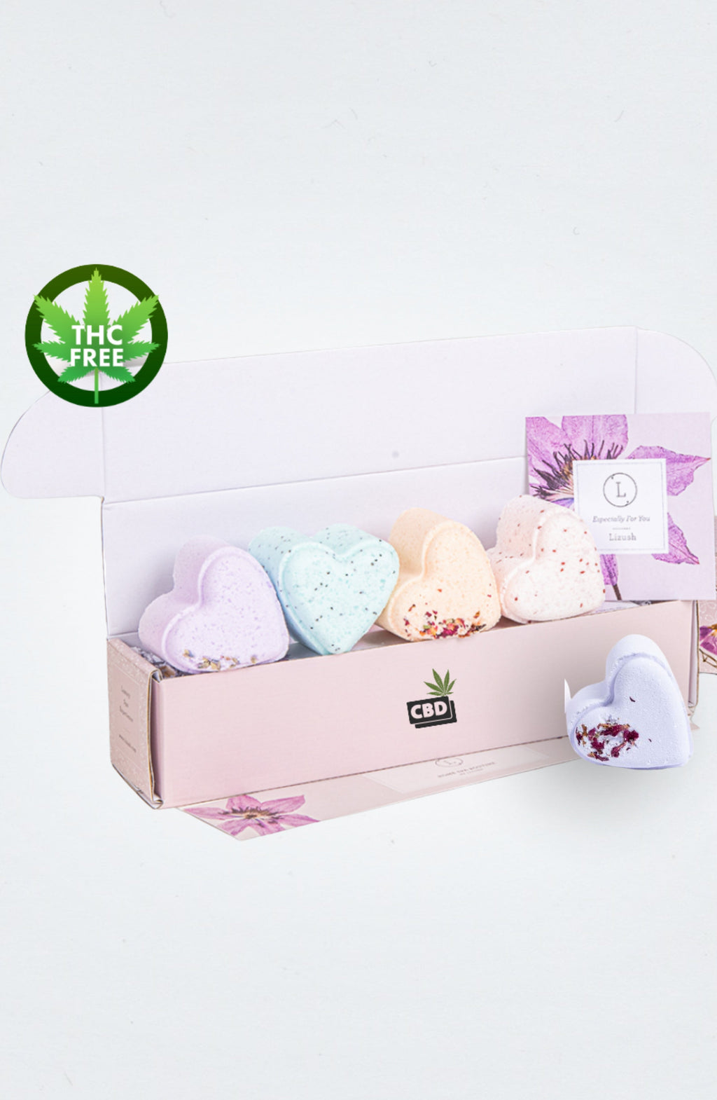 Valentine's Bath Bombs with CBD -  5 Hearts Shaped with CBD - in a Gift Box (THC free)-1