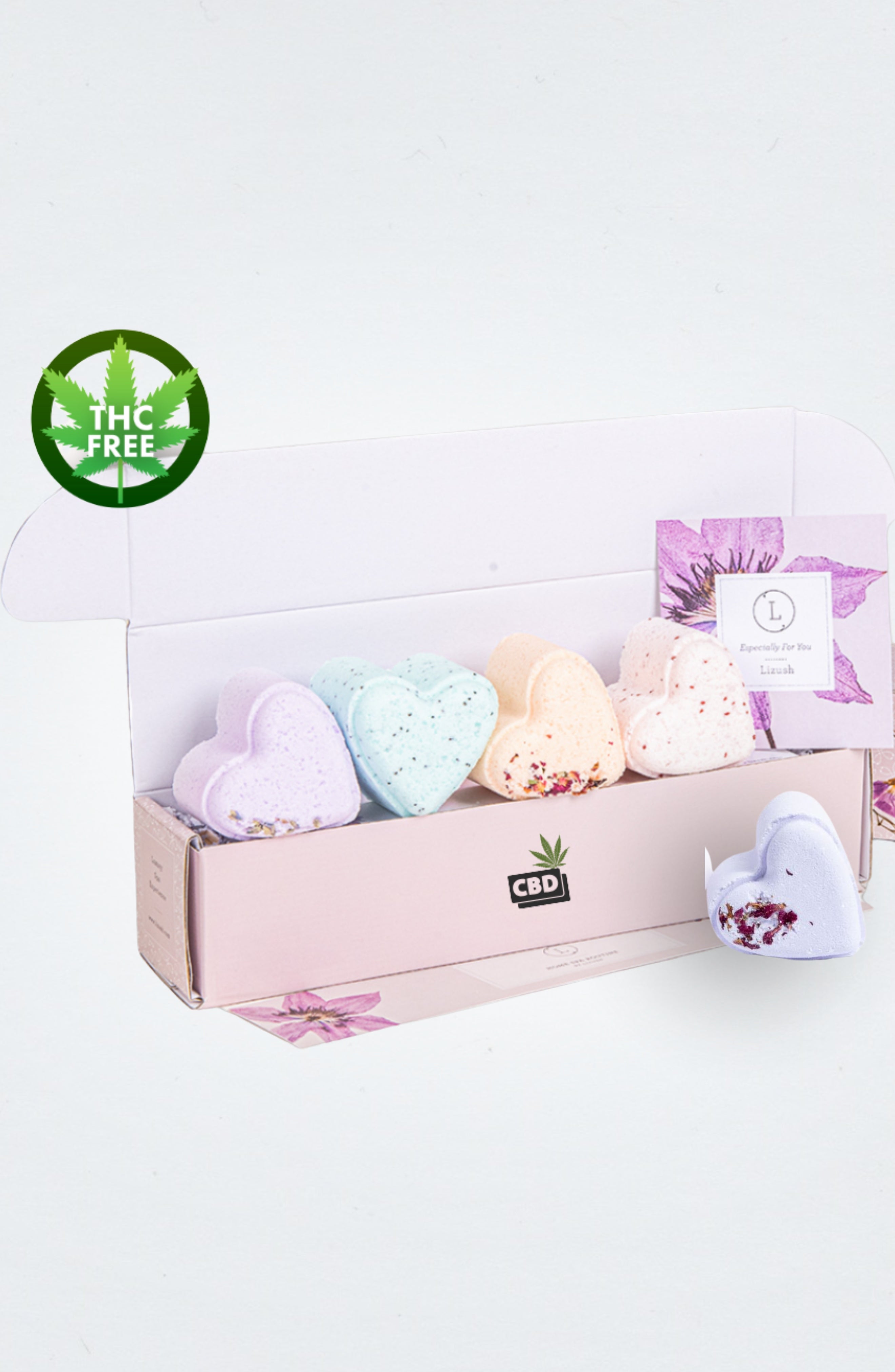 Valentine's Bath Bombs with CBD -  5 Hearts Shaped with CBD - in a Gift Box (THC free)-1