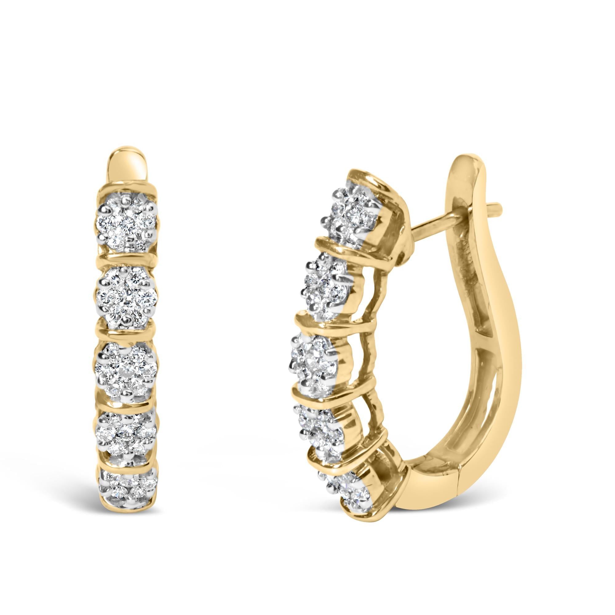 14k Yellow Gold 1/2 Cttw Diamond Cluster Hoop Earrings (H-I Color, SI2-I1 Clarity)