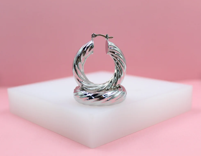 8mm Twisted Textured Hoops Lever Back Earrings (J109)