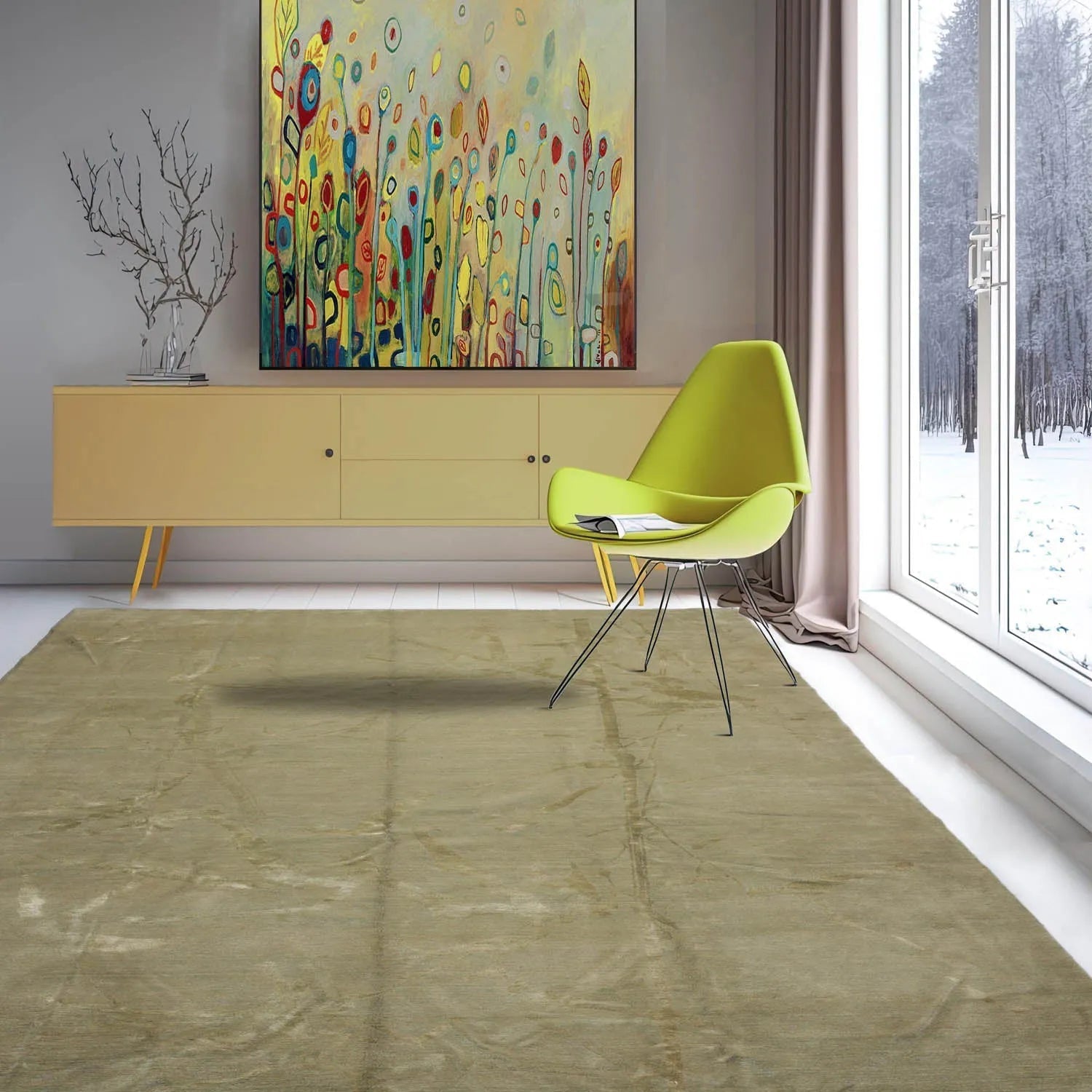 9x12 Moss Hand Knotted Tibetan 100% Wool Modern & Contemporary Oriental Area Rug