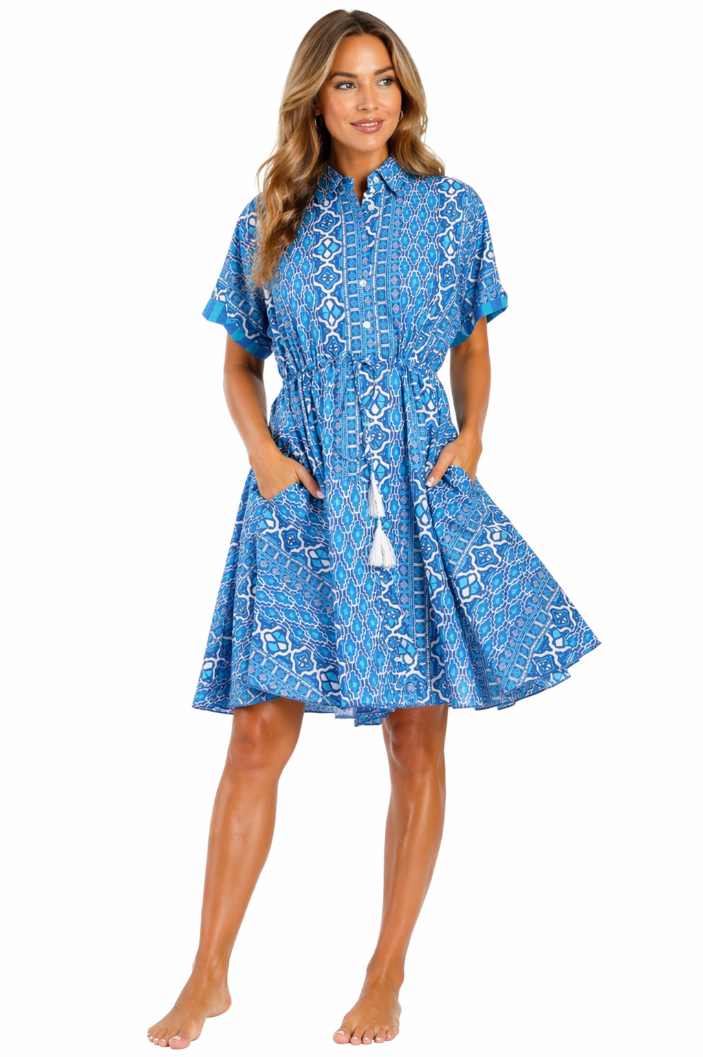 Navy Starfish Print Fit-and-Flare Shirt Dress – Wholesale Coastal Resort Prepack (6 Pcs)