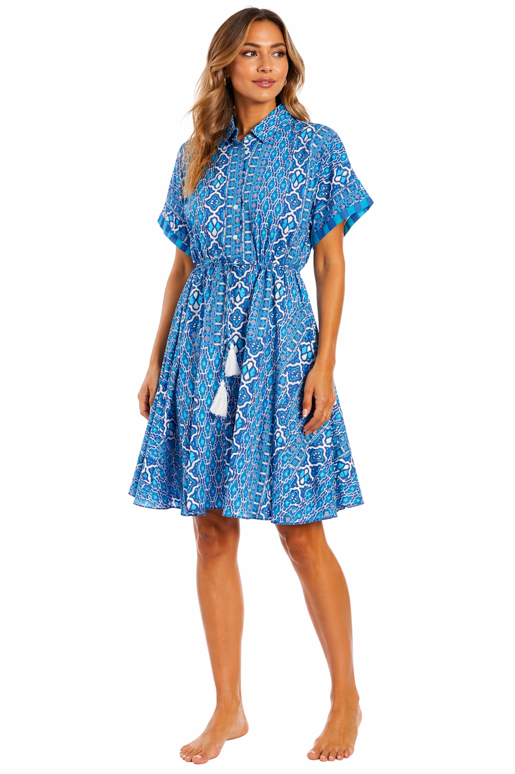 Navy Starfish Print Fit-and-Flare Shirt Dress – Wholesale Coastal Resort Prepack (6 Pcs)