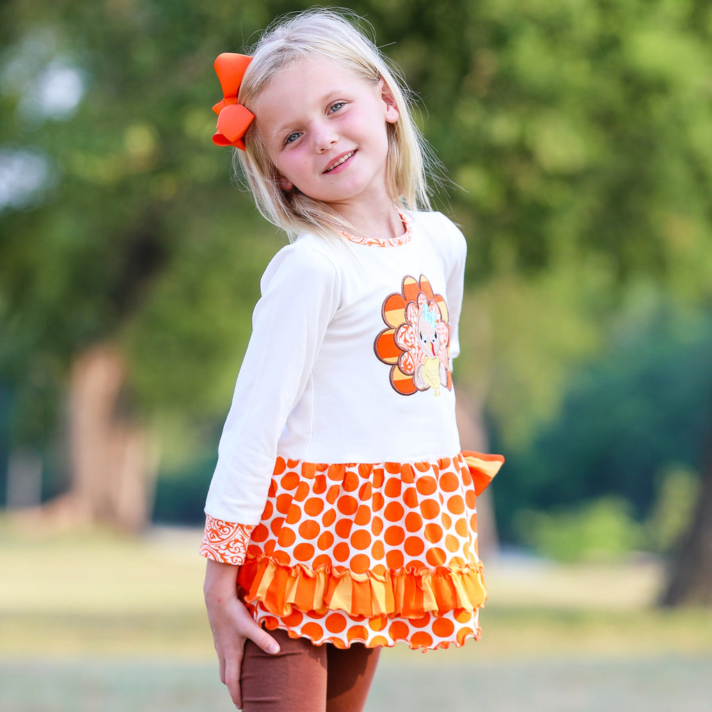 AnnLoren Big Little Girls Autumn Turkey Tunic & Leggings Holiday Thanksgiving Clothes
