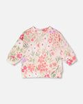 French Terry Sweatshirt Pink Printed Flowers