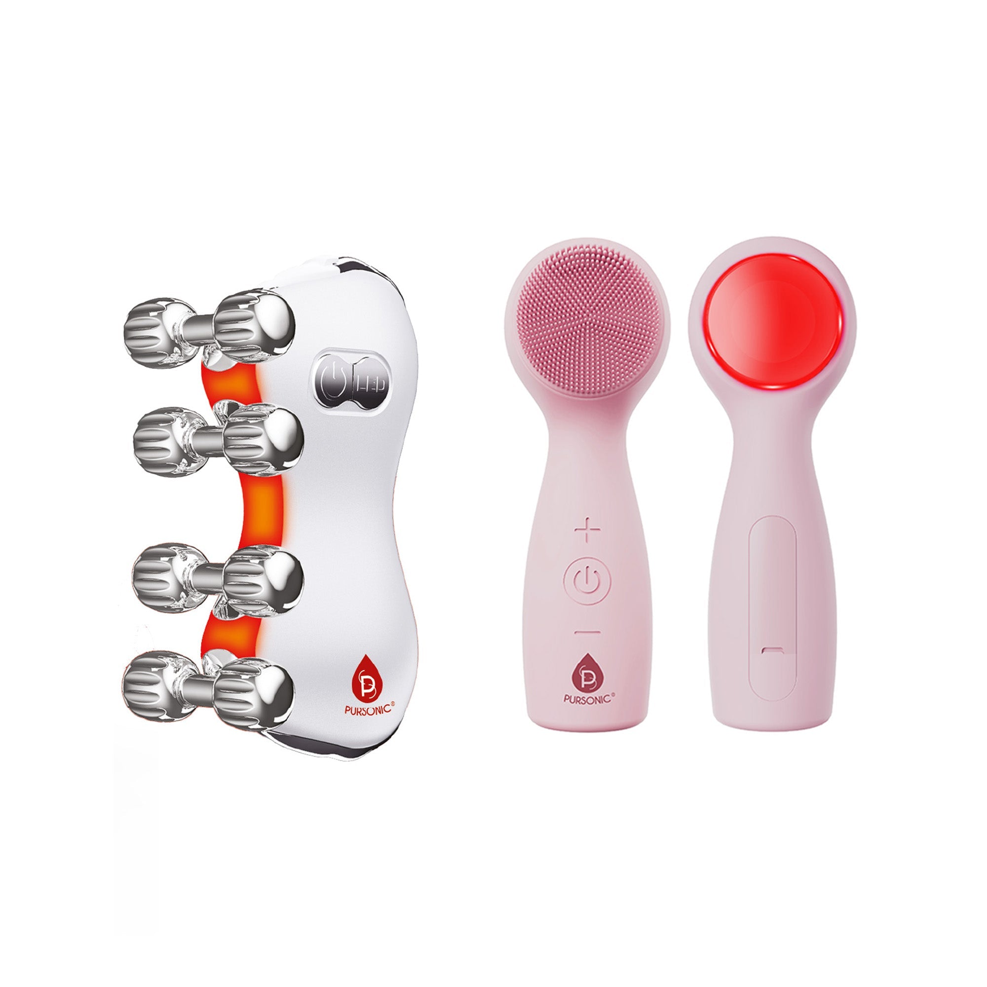 5-in-1 Skin Roller Massager With LED Light Therapy & 3-in-1 Facial Cleansing Device with 7 Color LED Light Therapy