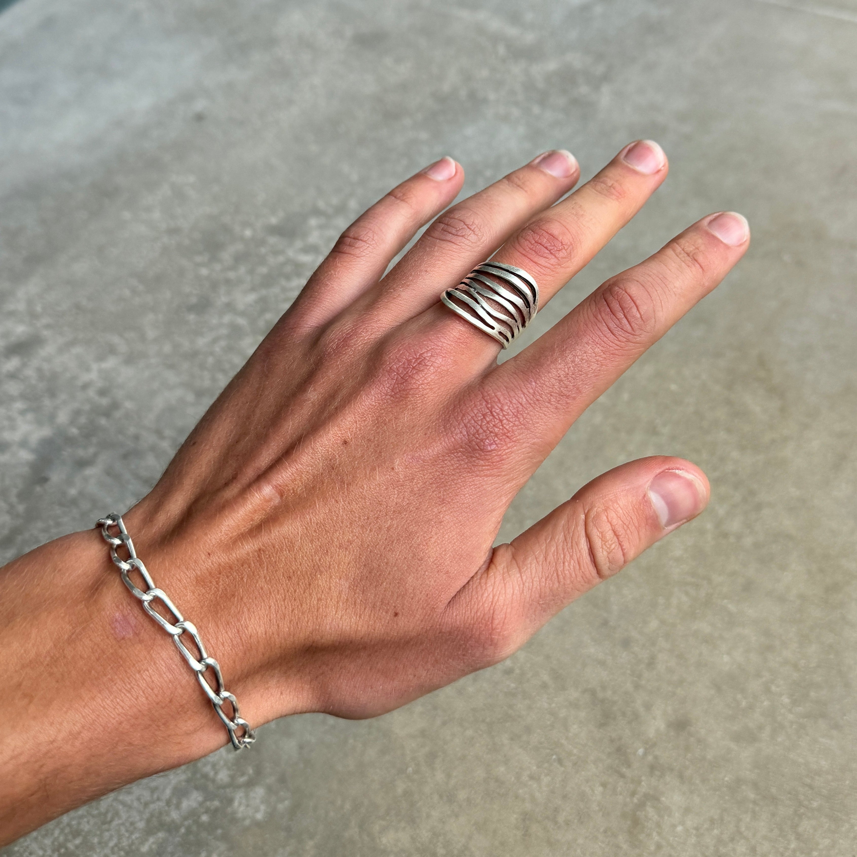 Abstract Lines Silver Ring-2