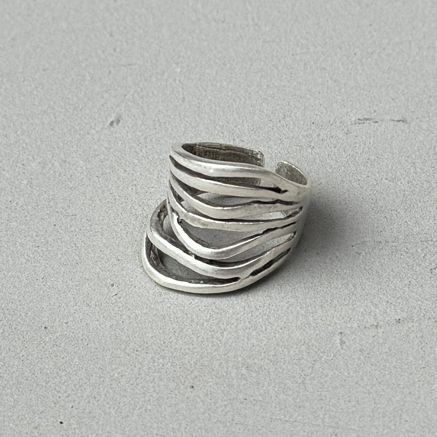 Abstract Lines Silver Ring-0