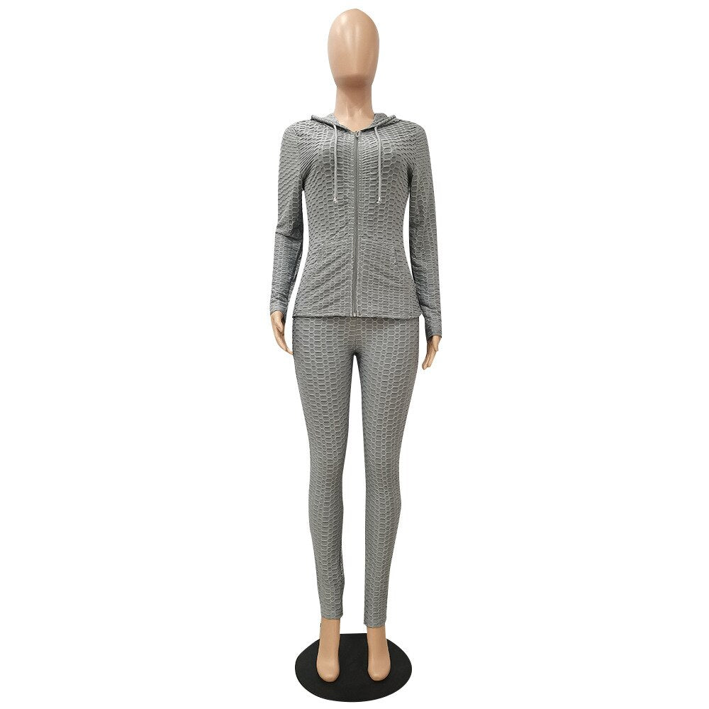 Sportswear Jacquard Hooded Set Gym Fitness Tracksuit Long Sleeve Zipper Hoodies Pencil Leggings Running Traning Outdoor Suit-1