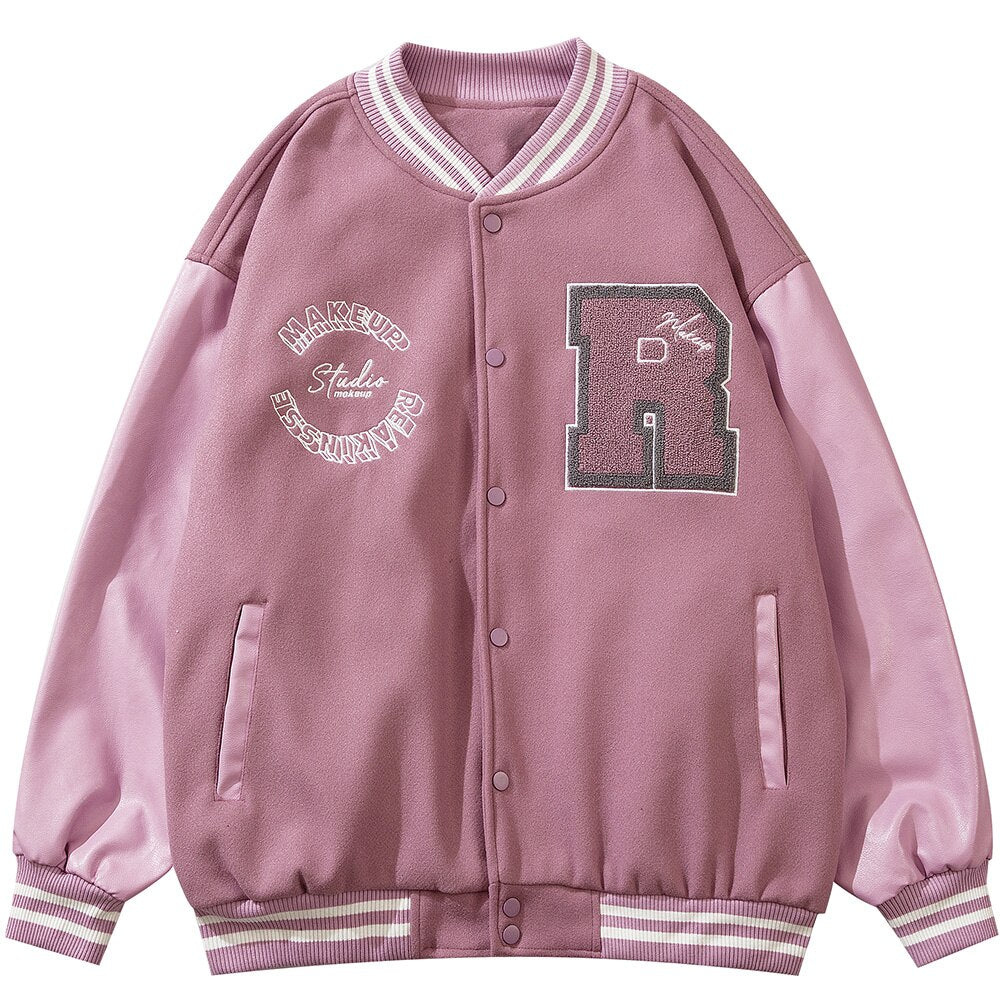 Varsity Jacket Men Leather Patchwork Letter Patch Baseball Coats Harajuku All-match Casual College Style Bomber Outwear-2